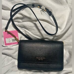 NWT Kate Spade Black Morgan Flap Chain Wallet Purse New York